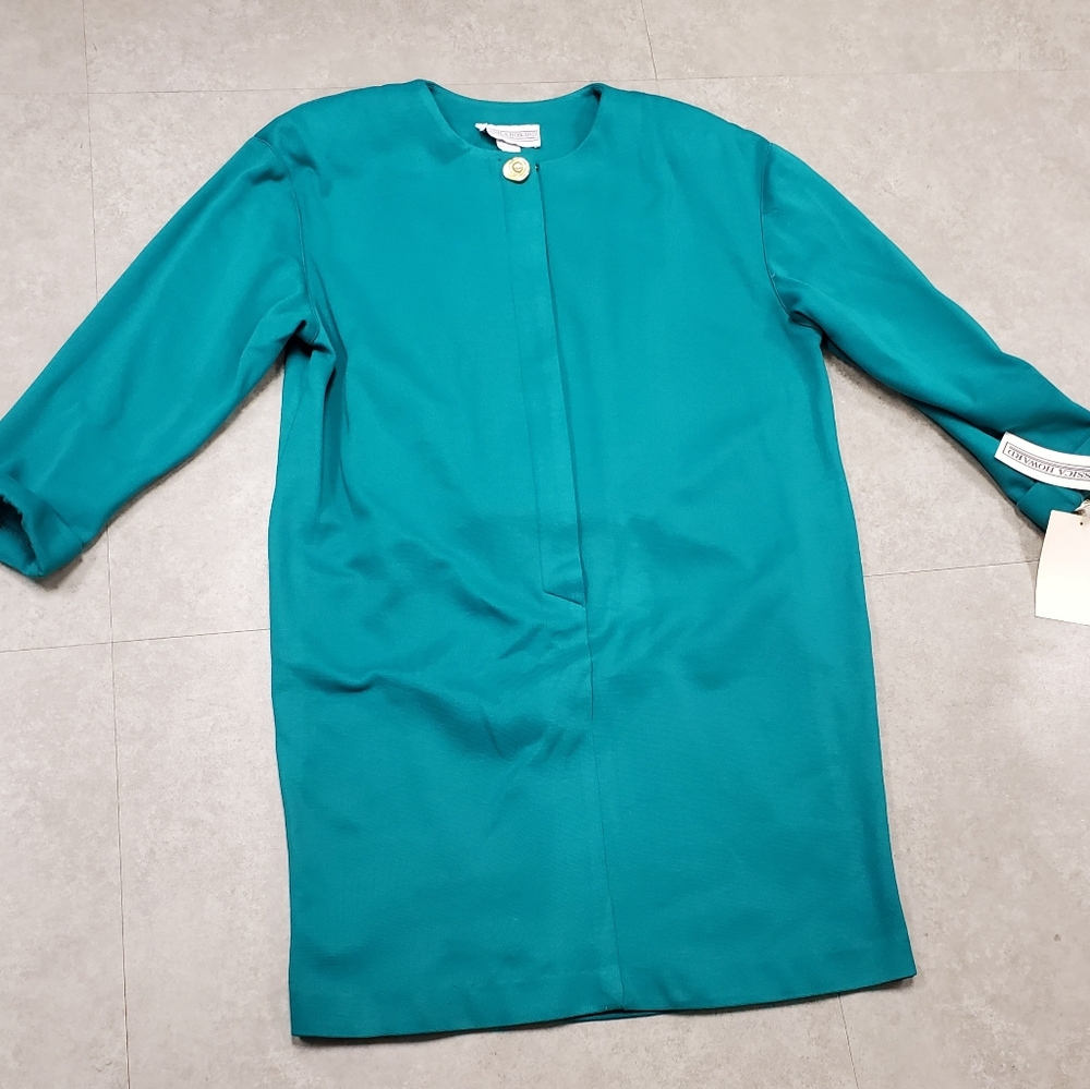 Jessica Howard Vintage Teal Green Dress Long Sleeve Knee length Women's 14